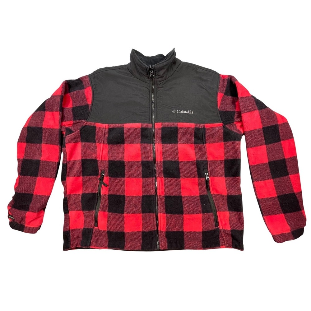 Columbia Red Buffalo Plaid Interchange Fleece Bugaboo Jacket Mens Large